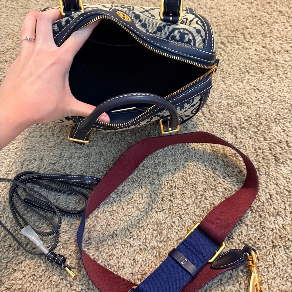 Tory Burch Navy and Cream Mini Satchel Nwot